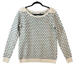 Liz Claiborne White Blue Honeycomb Knit‎ Pullover Sweater Size Large